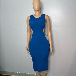 Love Royal Blue Ribbed Midi Dress with Side Cutouts
